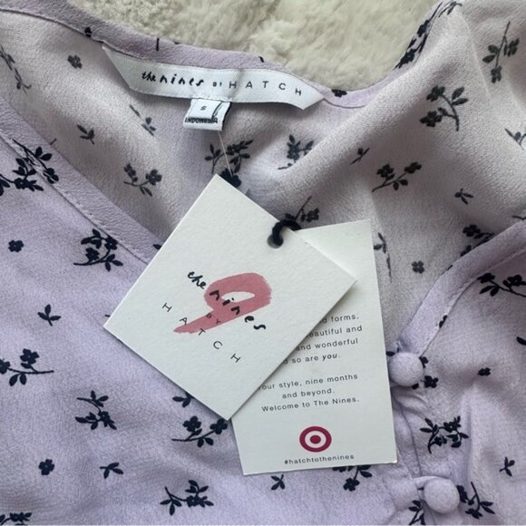 The Nines By Hatch | Lilac Purple Floral Crepe Maternity Blouse | Size Small - Picture 7 of 9
